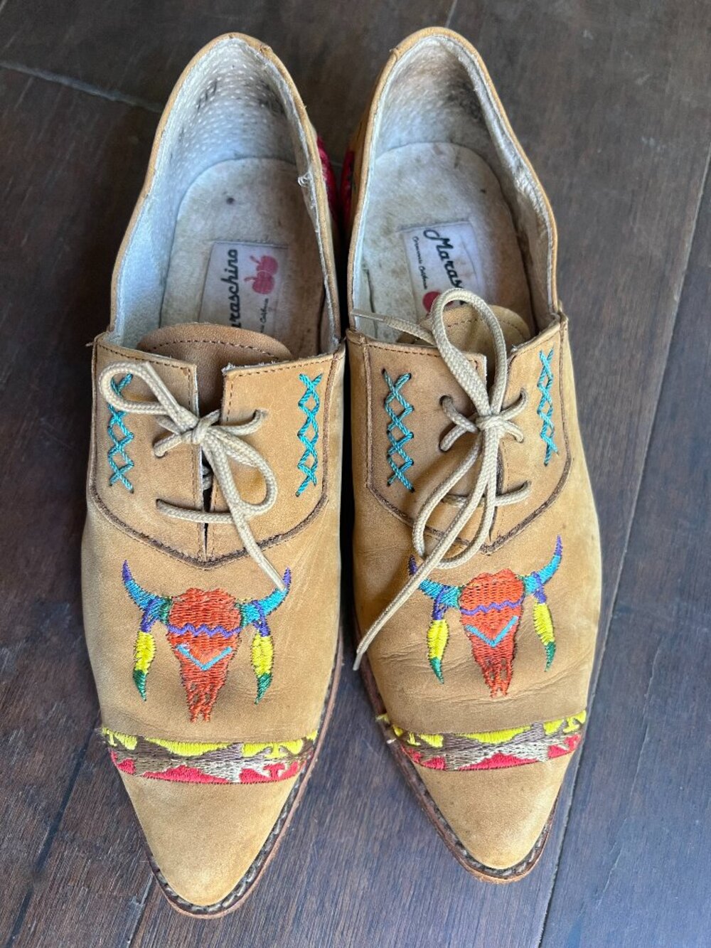 Maraschino Vintage Embroidered Leather Ankle Lace Up Boots Size 7M